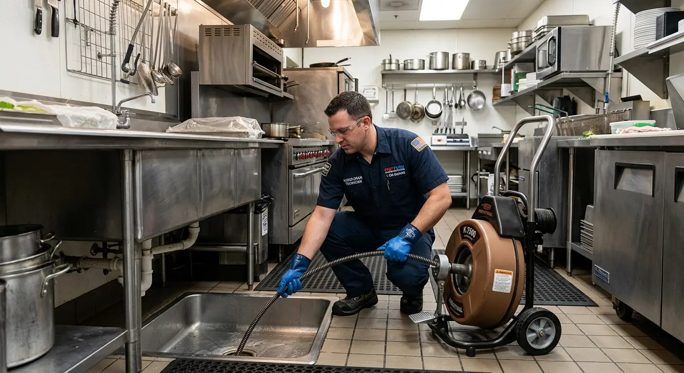 Commercial drain cleaning service in a restaurant kitchen in Lake Hallie